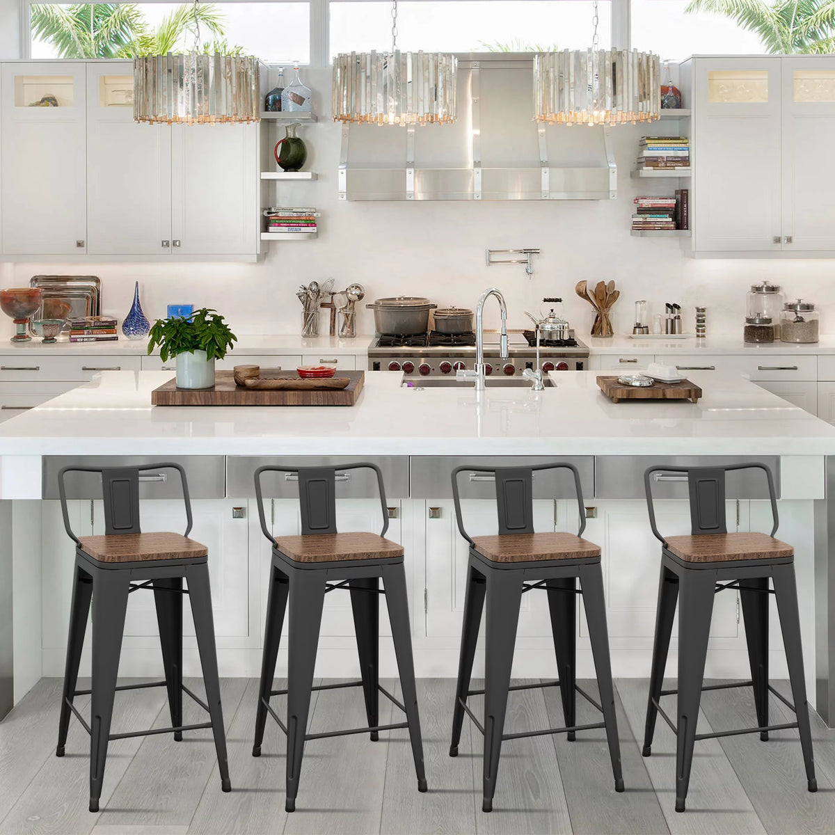 24 Metal Barstools Set of 4 Counter Height with Back X2426
