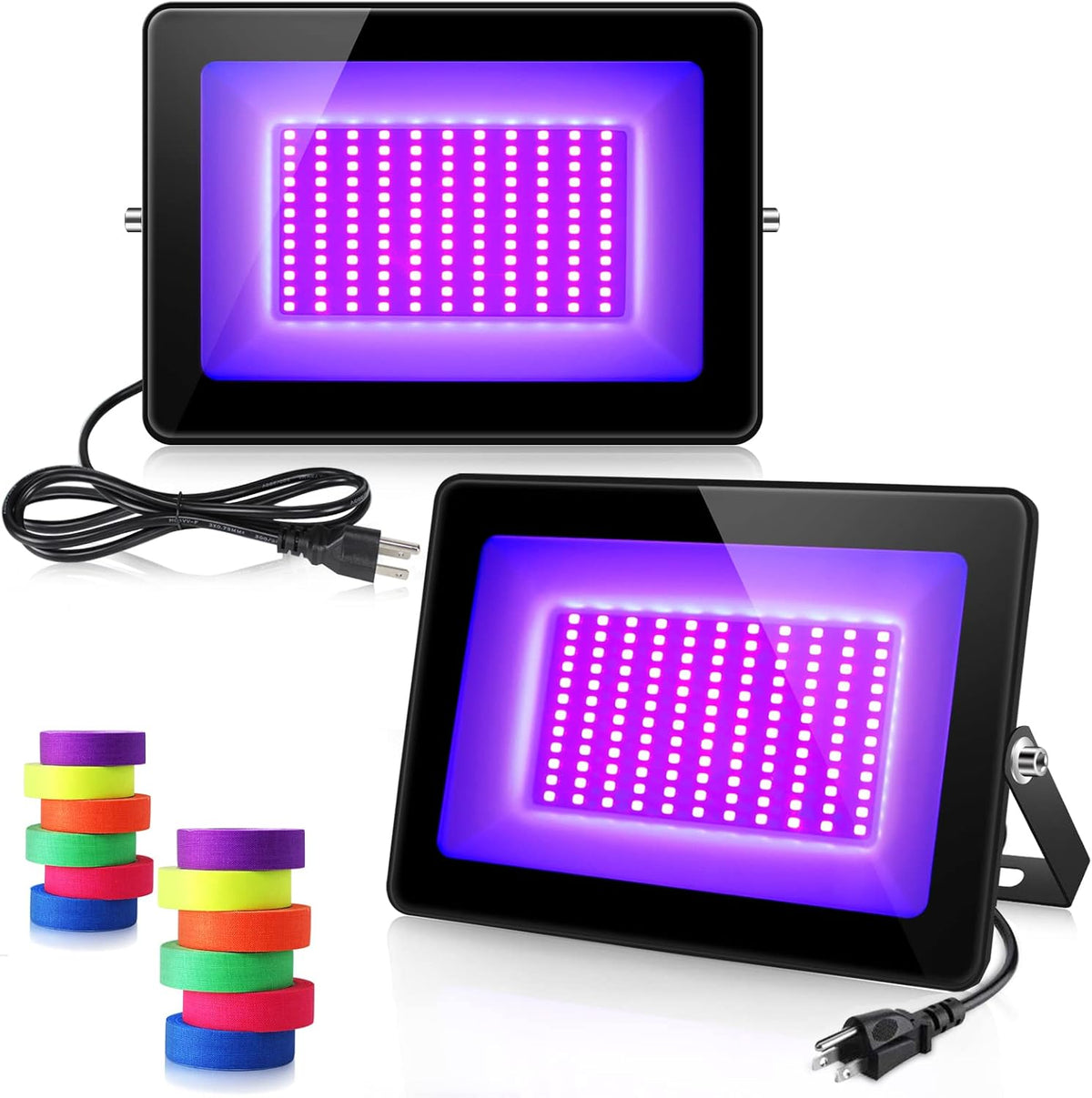 2 Pack 60W UV Flood Black Light, IP67 Waterproof, 395nm-405nm Blacklight with 3.3ft Cable and Plug B5079