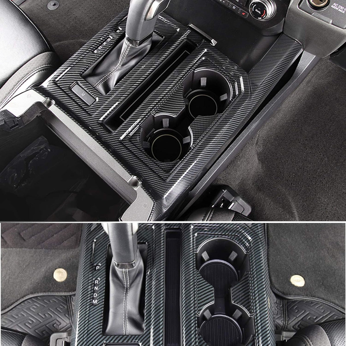 Carbon Fiber Center Console Gear Shift Cup Holder Trim 2pcs W22962