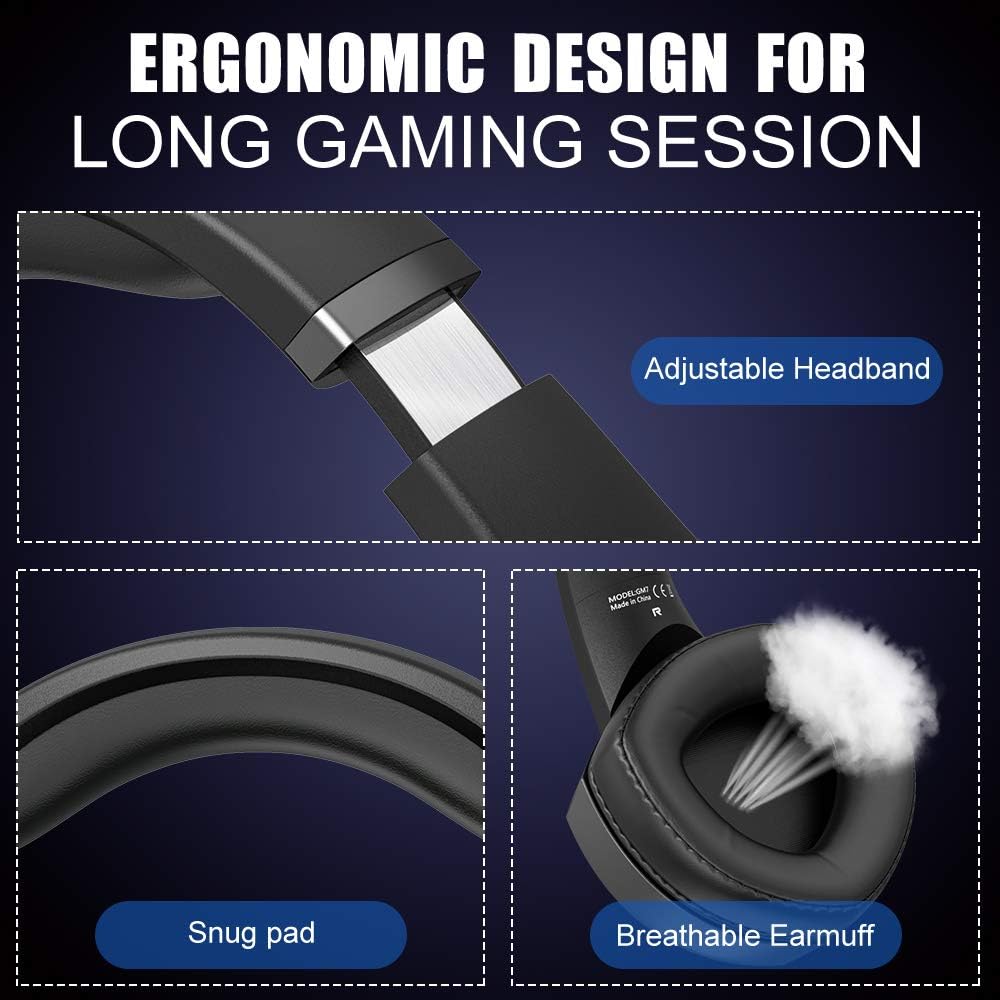 Gaming Headset Headphones with Noise Canceling Microphone LED RGB Light (Black) F14670
