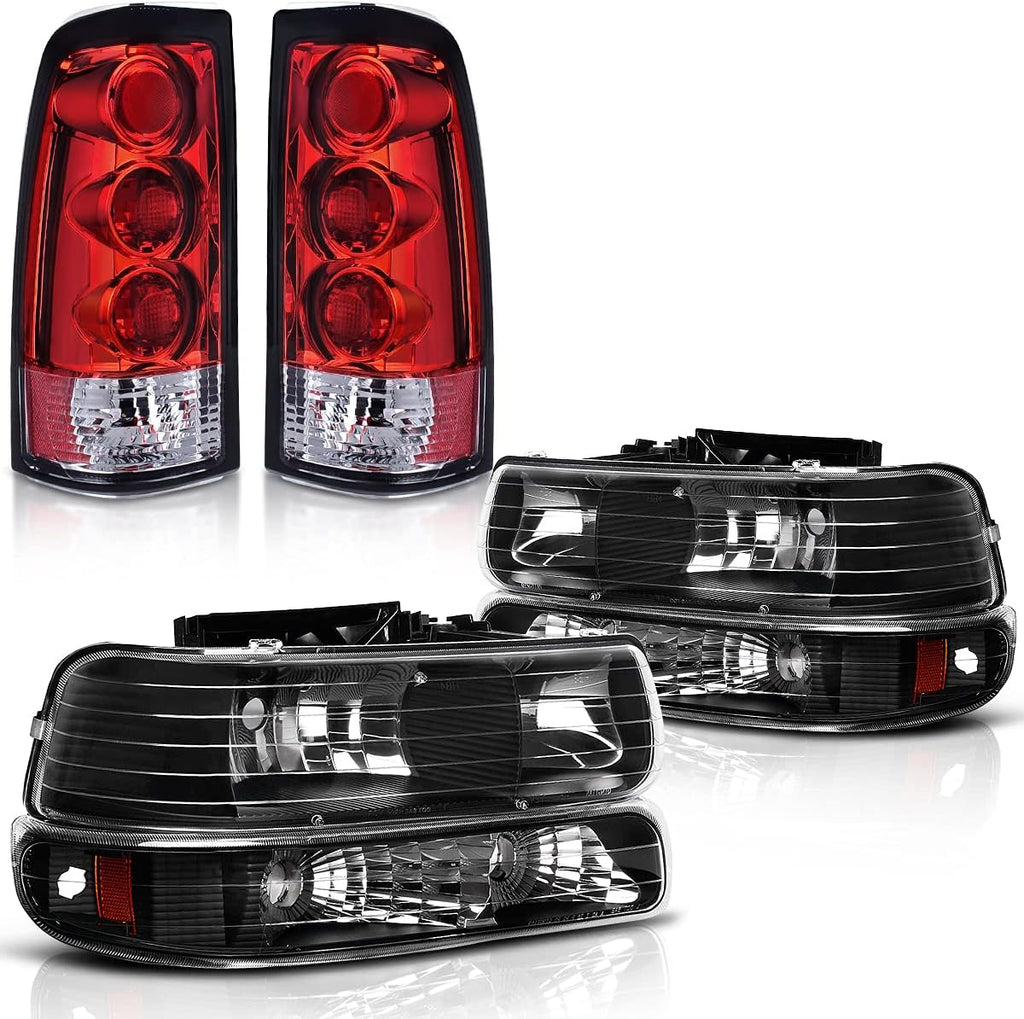Black Housing Replacement Headlights + Red Lens Taillights Combo V591692