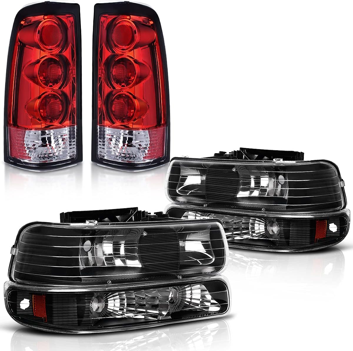 Black Housing Replacement Headlights + Red Lens Taillights Combo V591692