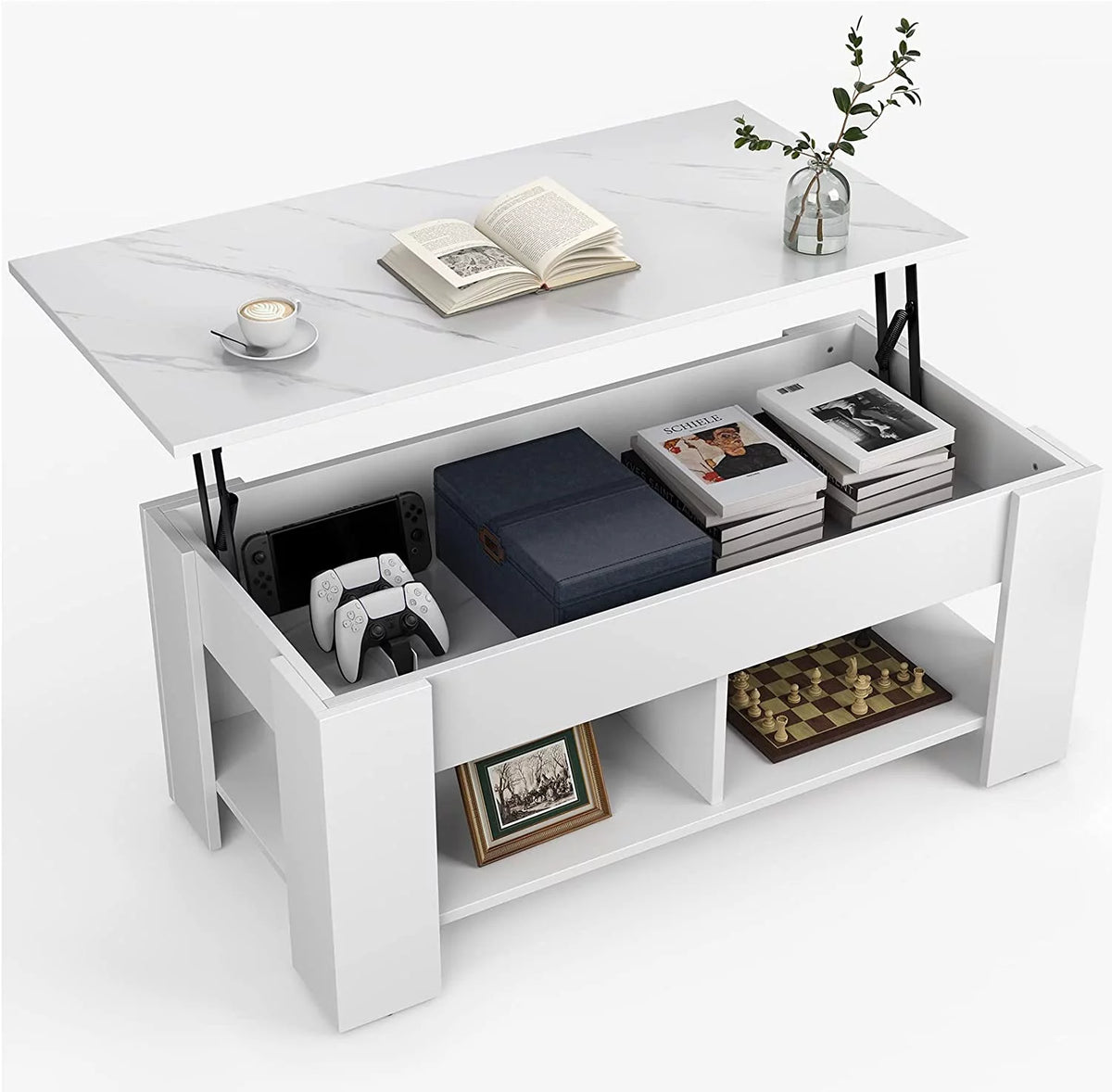 Lift Top Coffee Table 39in with Hidden Compartment and Storage Shelf E6113