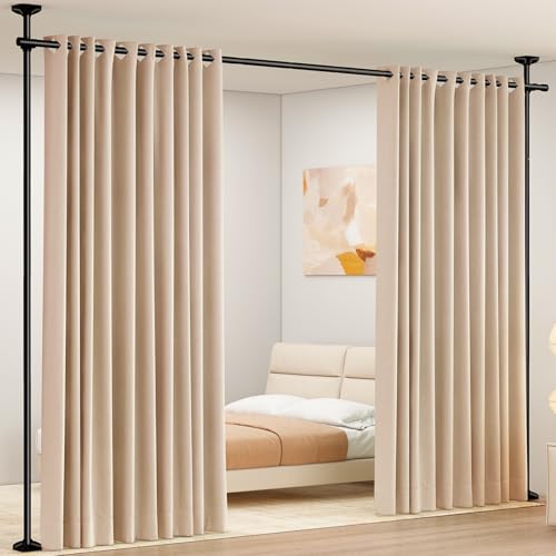Black Heavy Duty Tension Rod Room Divider Curtain Rod, Adjustable 4-10ft(H) 28-70inch(W) I921987