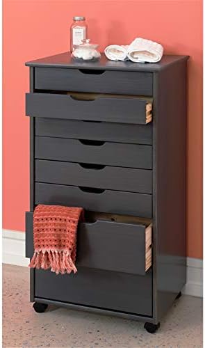Gray Eight Drawer Wood Rolling Storage Cart O3700