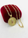 14K Gold Filled Tri Color Virgen de Guadalupe Necklace Figaro Chain R1889