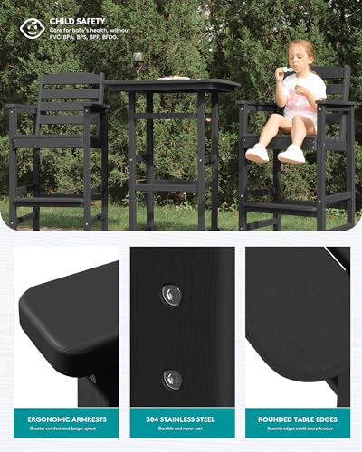 5 Pieces HDPE Adirondack Bar Chairs Set with Bar Pub Table, Black A7152
