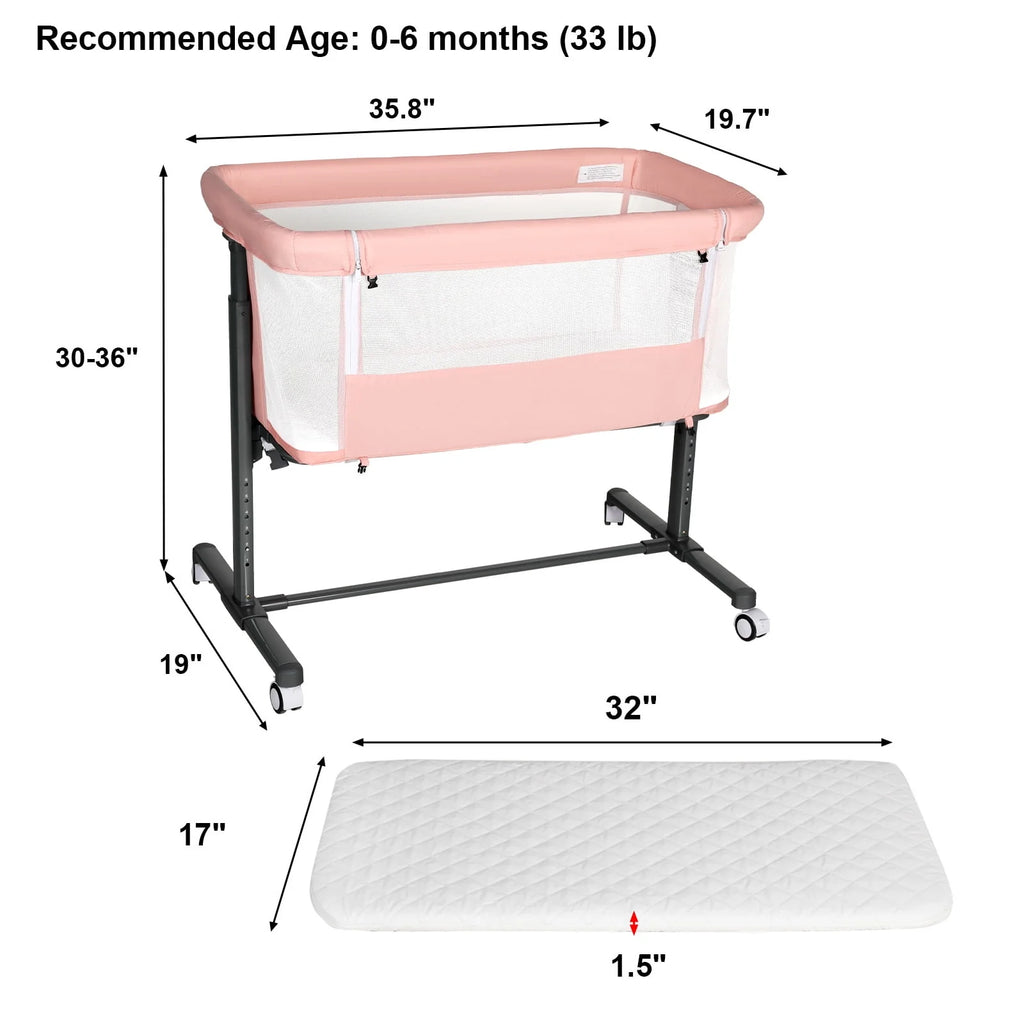 Baby Bassinet with Wheels Adjustable Bedside Sleeper Grey H817
