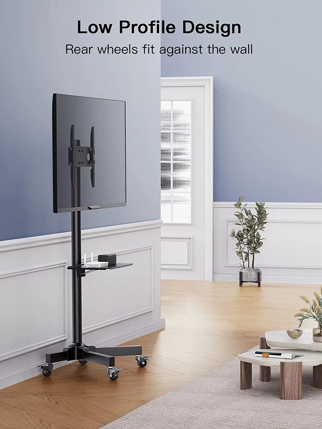 Black Height Adjustable Mobile TV Stand with Wheels Z199715