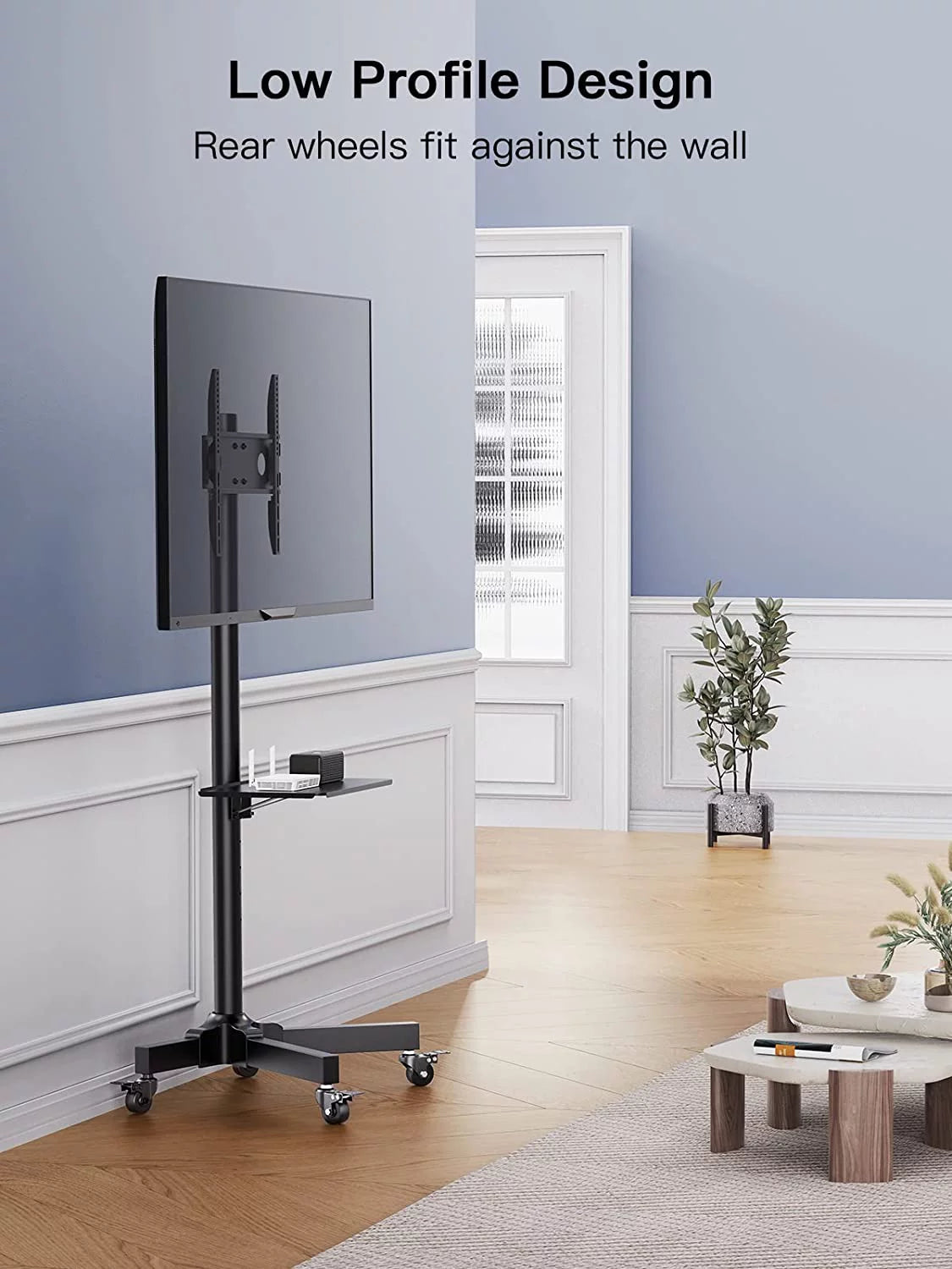 Black Height Adjustable Mobile TV Stand with Wheels Z199715