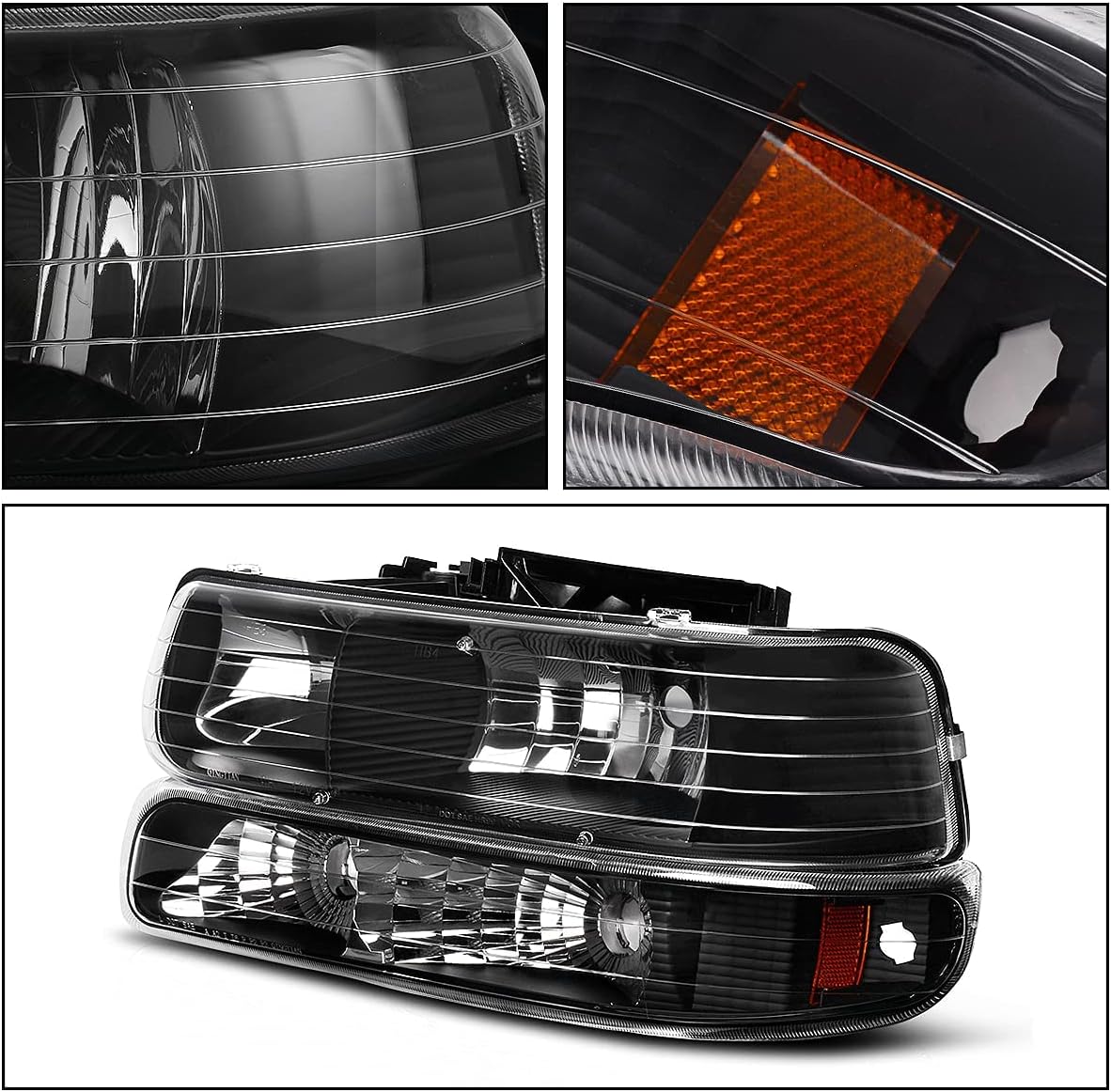 Black Housing Replacement Headlights + Red Lens Taillights Combo V591692