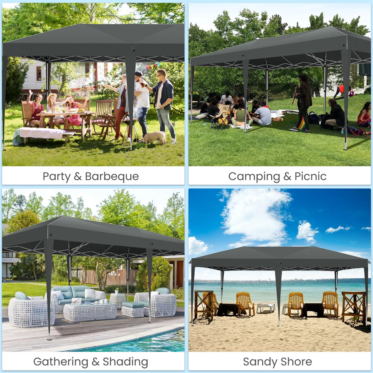 10'x20' Pop up Canopy Tent with 6 Sidewalls and Carry Bag F11792