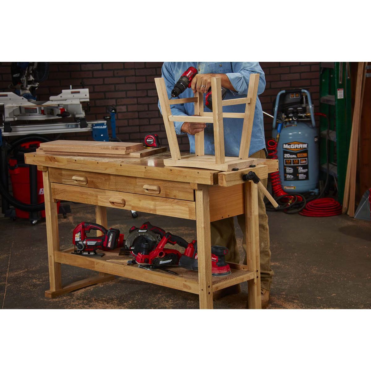 60 in. 3-Drawer Hardwood Workbench X13712