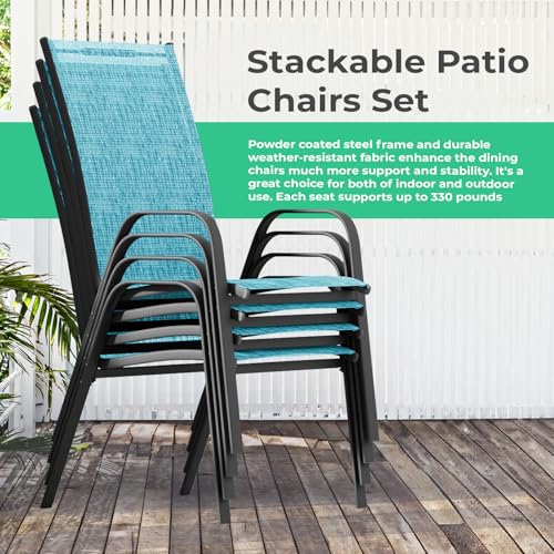 Teal Blue Set of 4 Stackable Patio Dining Chairs M399