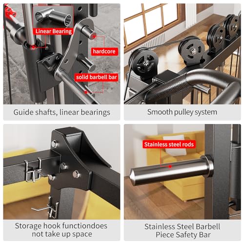 Power Cage Smith Machine Power Rack Squat Rack Cable Crossover System J6709
