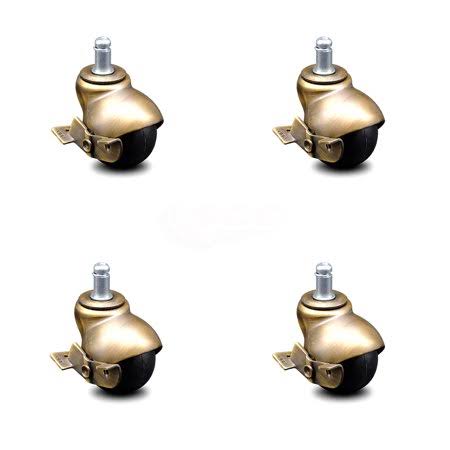 Antique Brass Hooded Swivel Ball Casters Set 4 M425733
