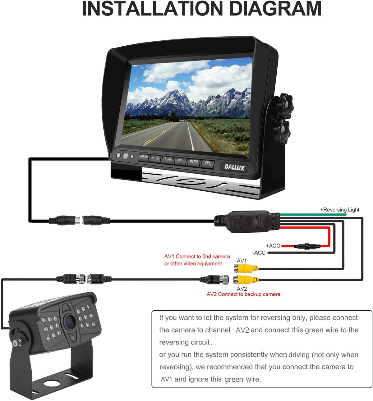 HD 1080P 7 inch Monitor Truck Backup Camera Kit R301