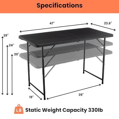 Black Half Folding Utility Table 6 Feet 72" x 29.5" Lightweight Portable R165207
