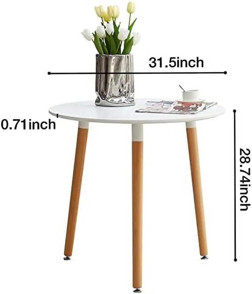 31.5 inch Industrial Round Wood Dining Table with Black Metal Legs F650