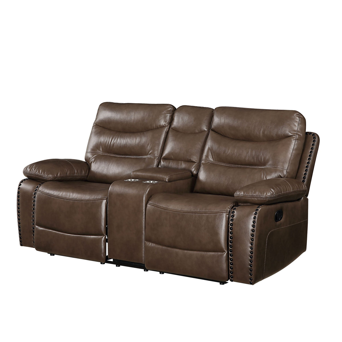 Brown Leatherette Motion Loveseat with Tufted Seat E276173