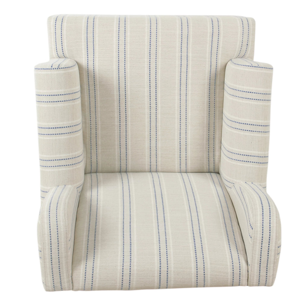 Blue and Off-White Striped Wingback Accent Chair N2541