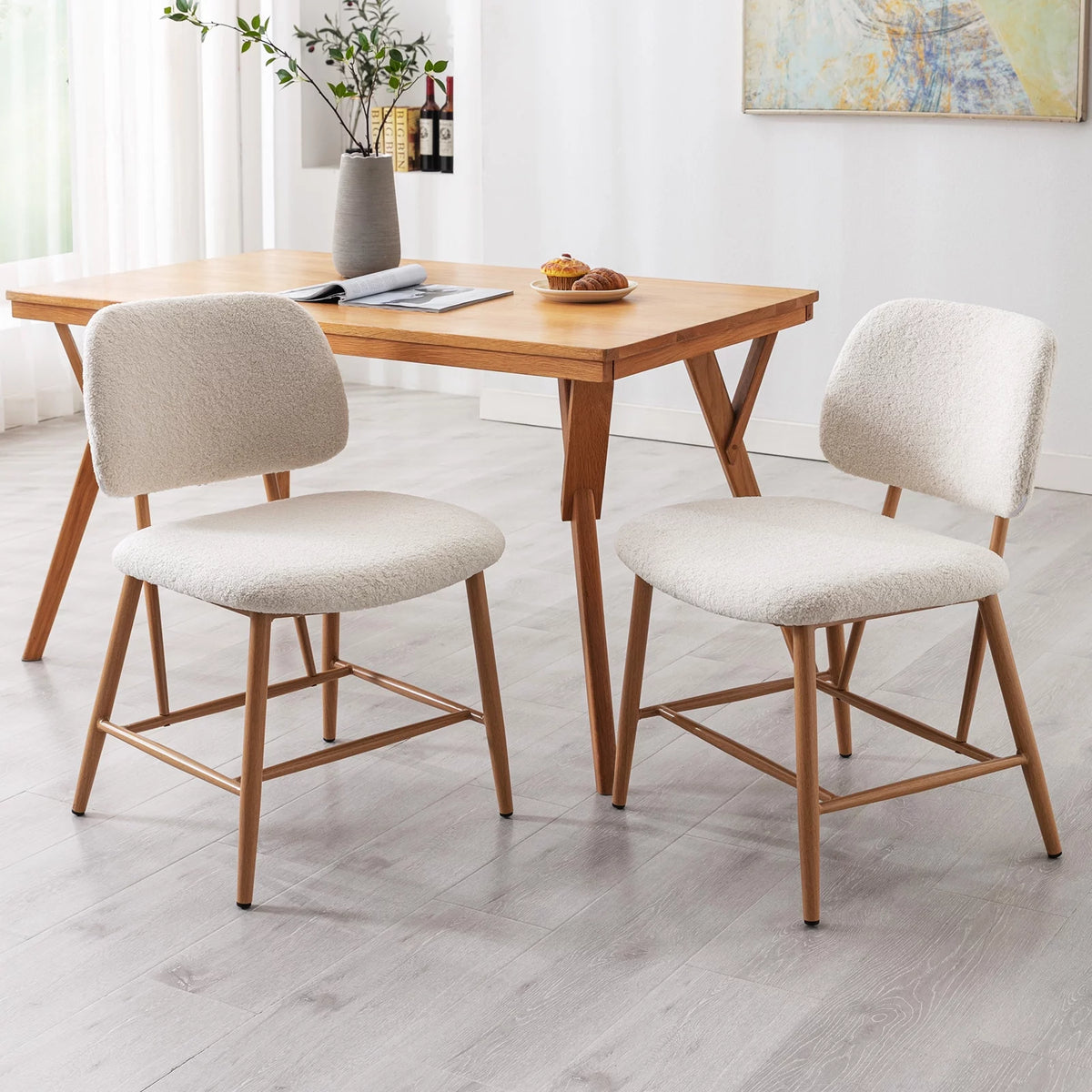 Teddy Upholstered Dining Chairs Set of 2 with Metal Legs C296