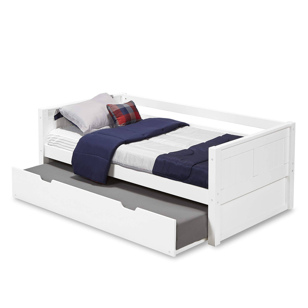 White Day Bed with Twin Trundle and Panel Headboard M732