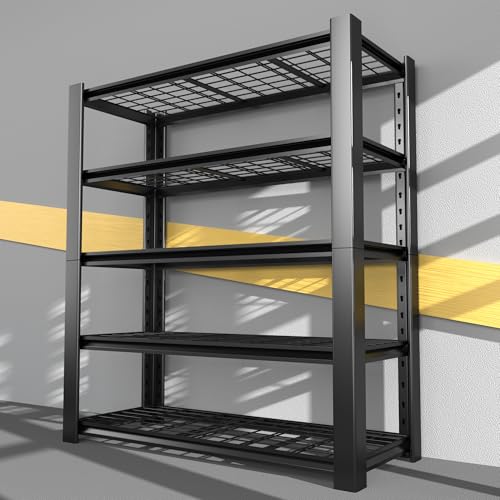 5-Tier Heavy Duty Metal Garage Shelving Unit with Wire Shelves, 3000 LBS Capacity, 76"H x 60"W x 24"D, Adjustable Boltless Steel Shelves C72947