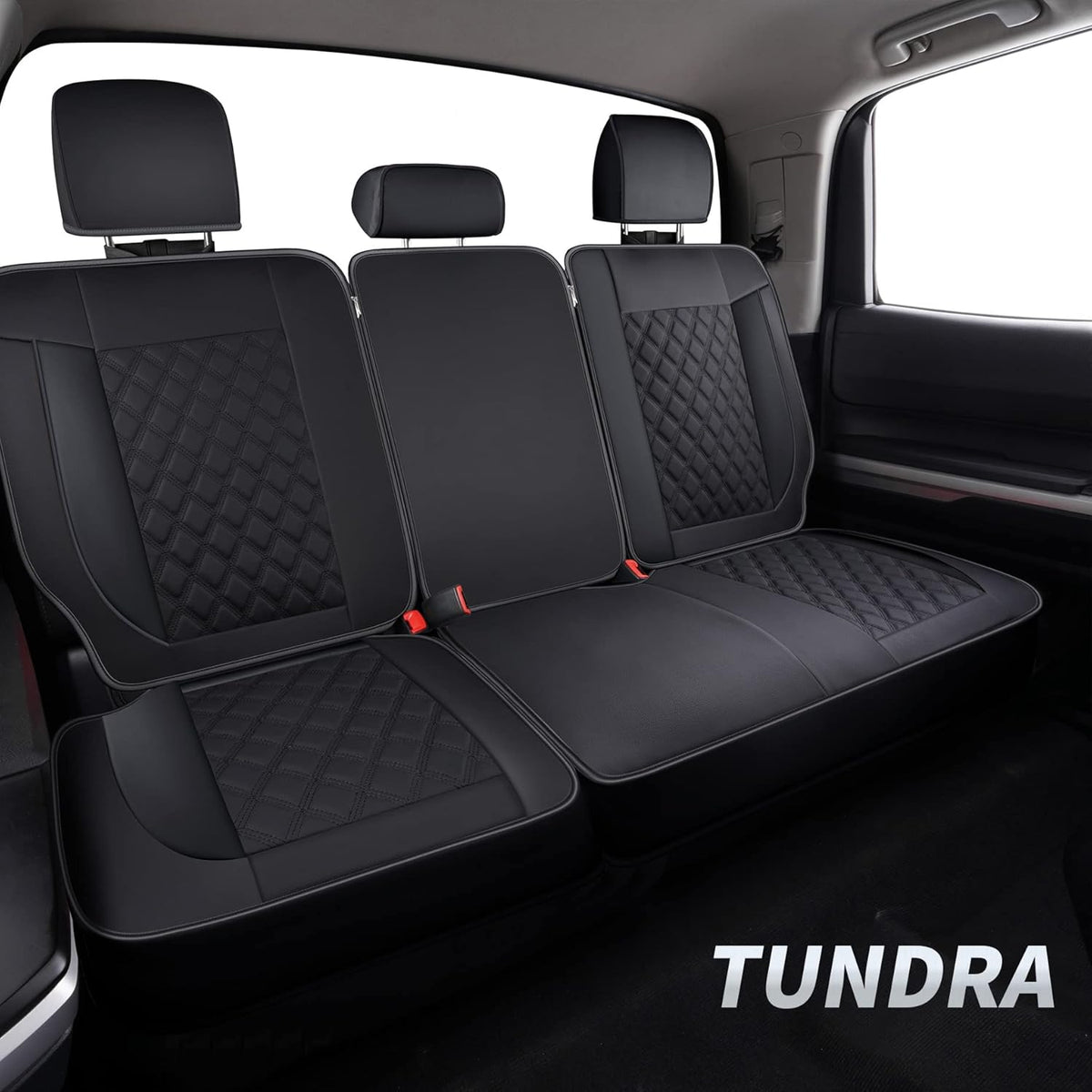Black Faux Leather Waterproof Full Set Seat Covers with Center Console Cover A8975