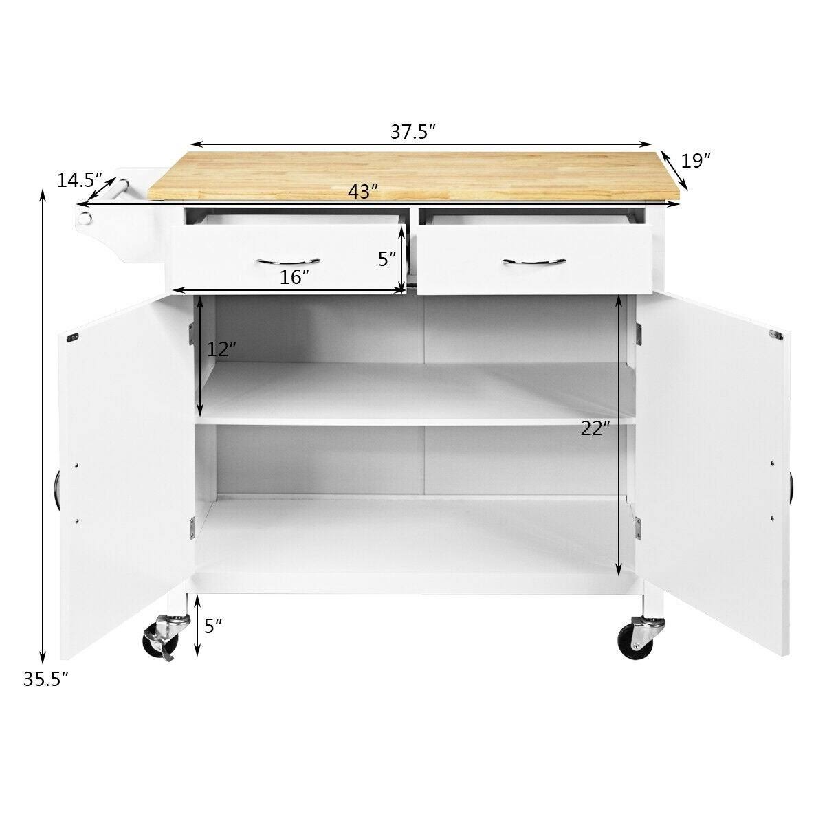 White Rolling Kitchen Cart with Wooden Top I8509