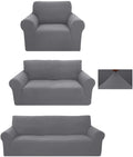 3-Piece Brushed Polyester Spandex SlipCover Set for Sofa Loveseat Couch Arm Chair, Light Gray O14031