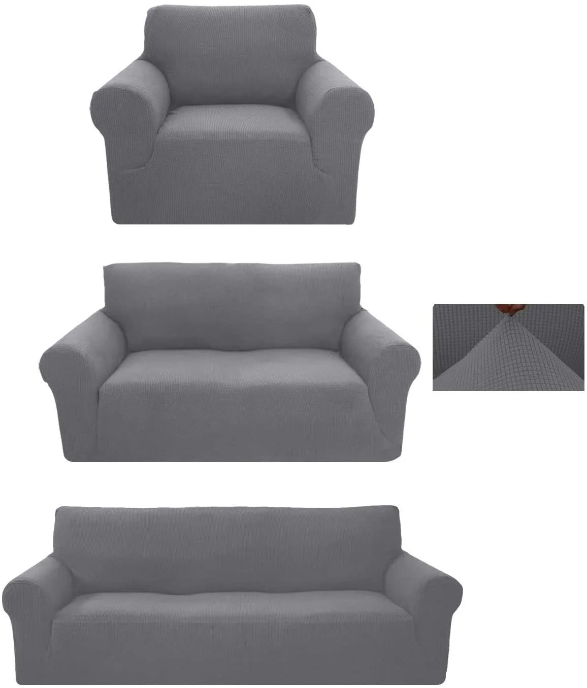 3-Piece Brushed Polyester Spandex SlipCover Set for Sofa Loveseat Couch Arm Chair, Light Gray O14031
