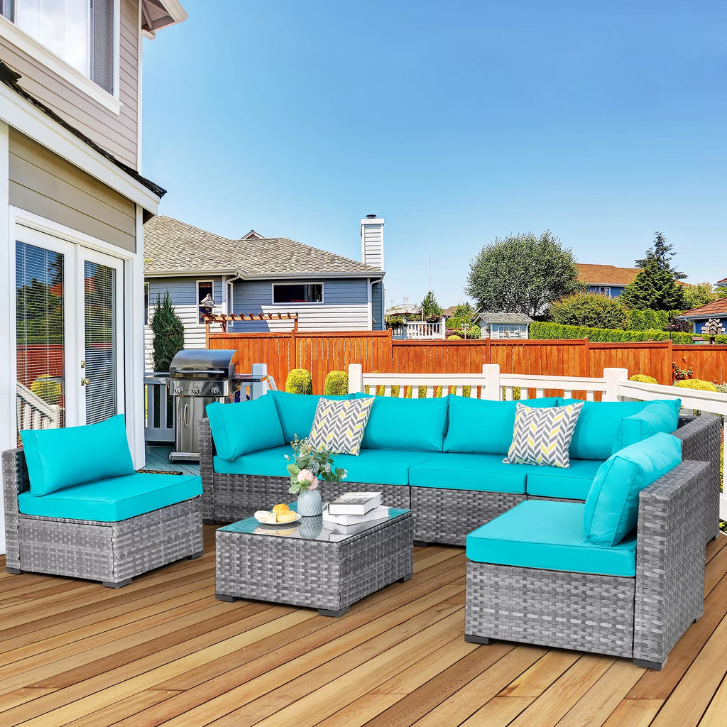 7 Piece Wicker Outdoor Sectional Sofa Set O89583