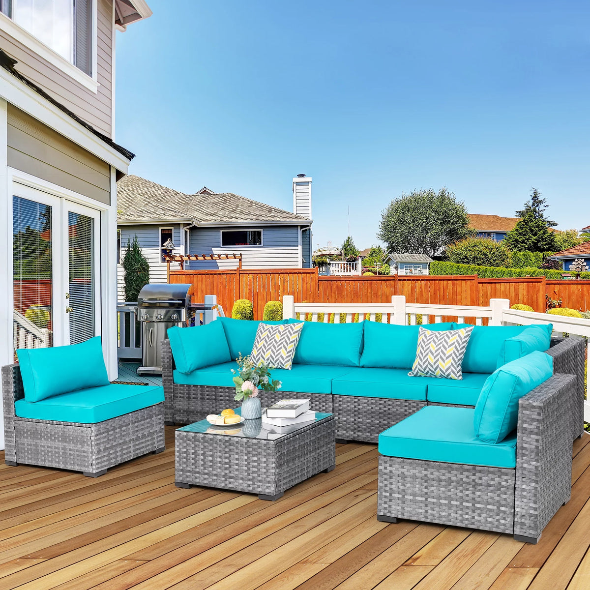 7 Piece Wicker Outdoor Sectional Sofa Set O89583