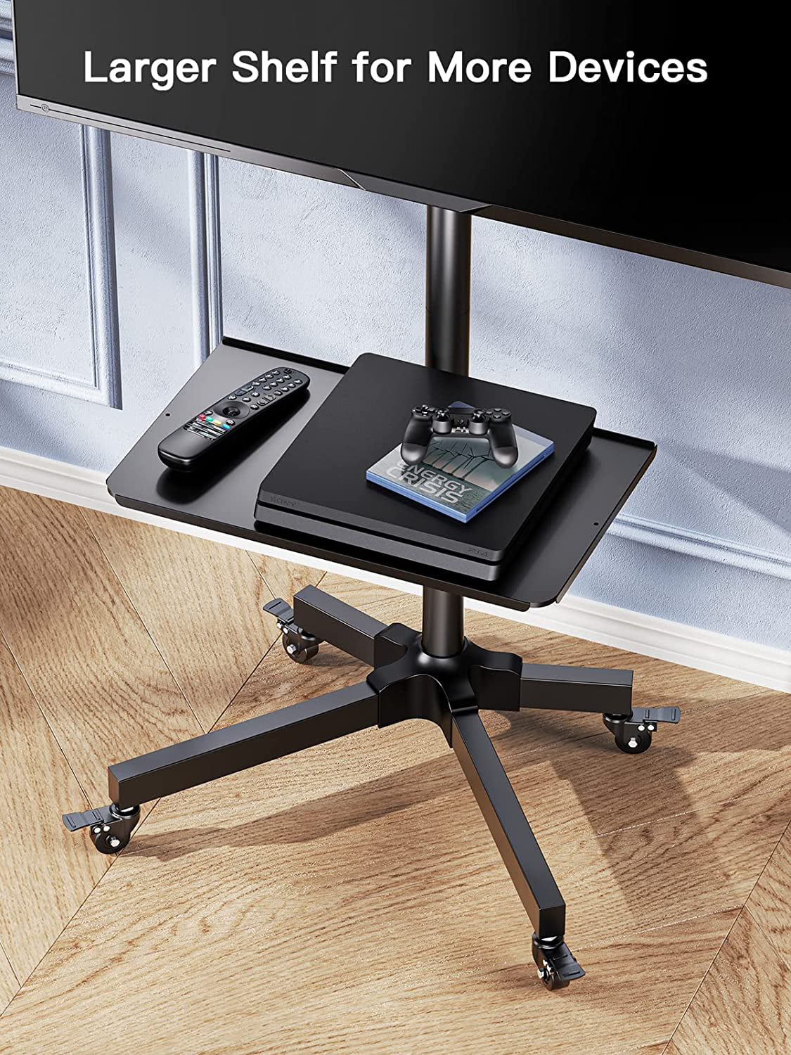 Black Height Adjustable Mobile TV Stand with Wheels Z199715