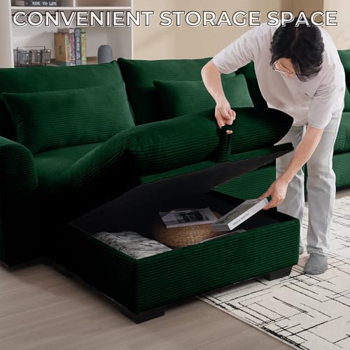 Corduroy L Shaped Modular Sofa with Storage Ottoman D1374