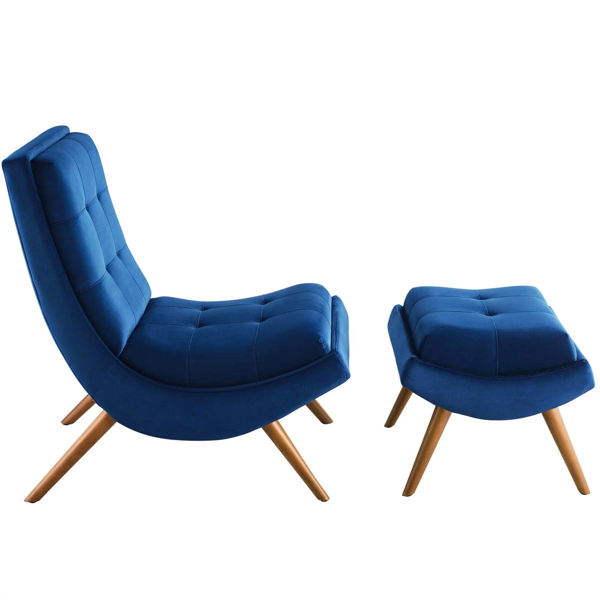 Navy Velvet Lounge Chair and Ottoman Set C779