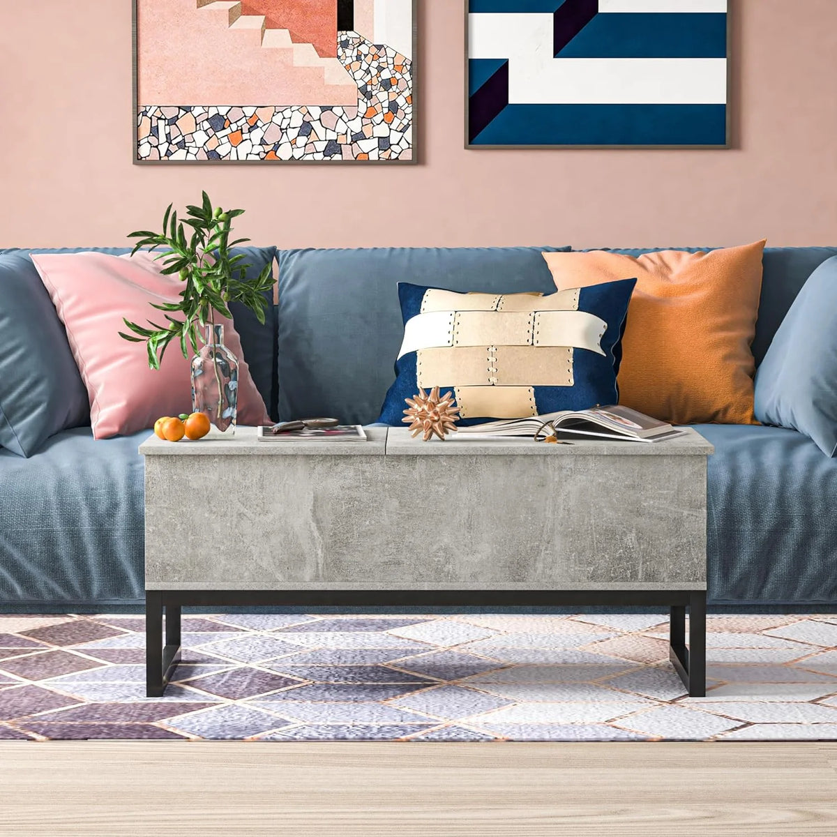 Gray Lift Top Coffee Table with Hidden Compartment E47879