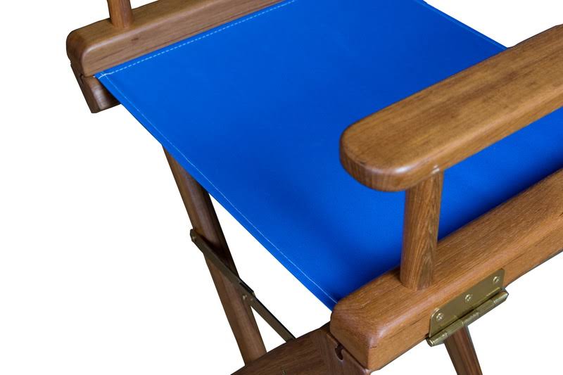 Teak Captain's Chair with Blue Seat Covers F5509