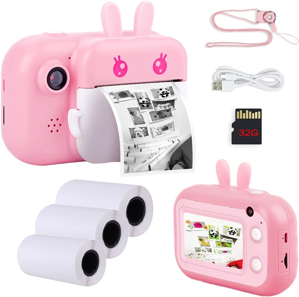 Blue Instant Print Camera for Kids with 3 Rolls Print Paper & 32GB SD Card E4799