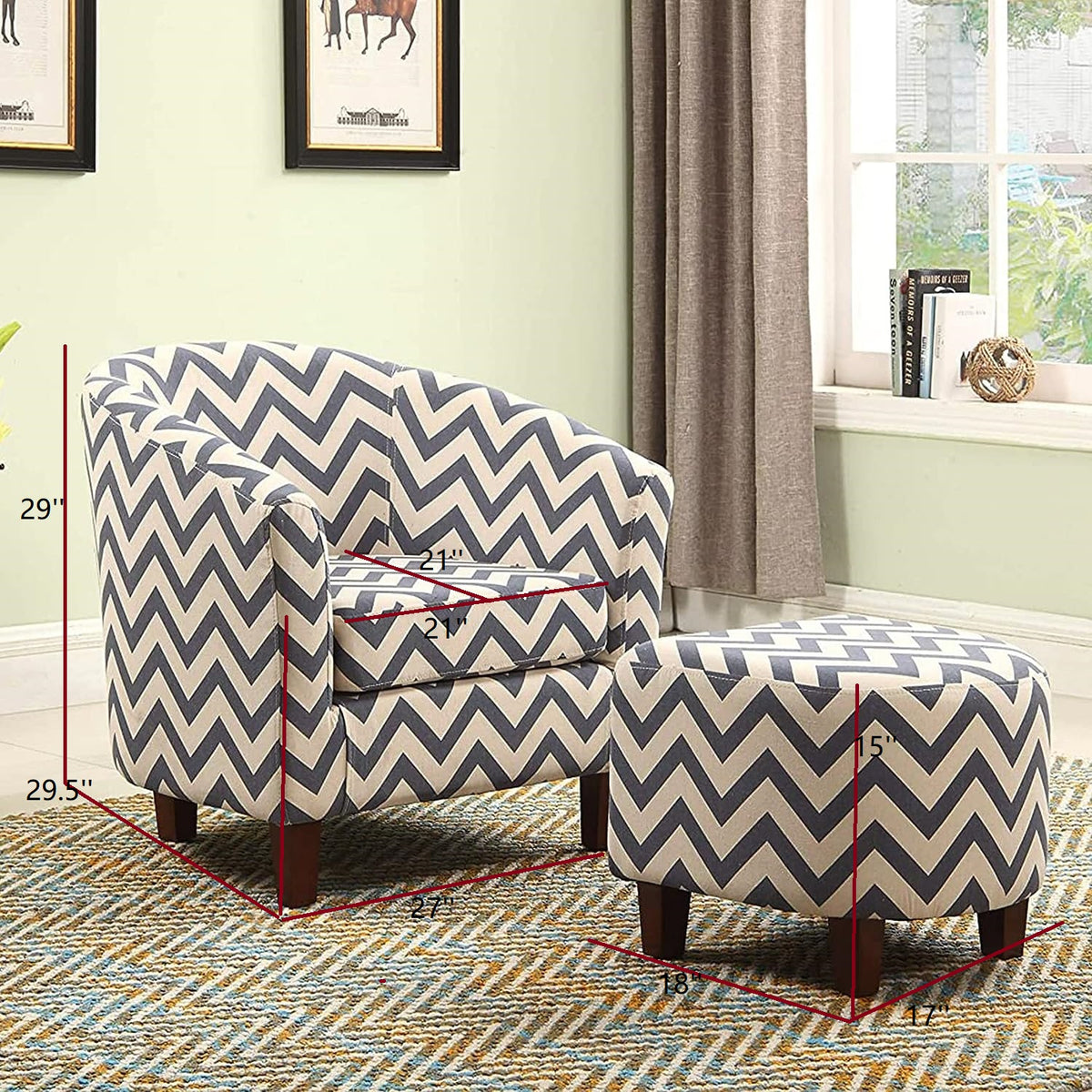 Fabric Chevron Tub Chair with Round Ottoman X969