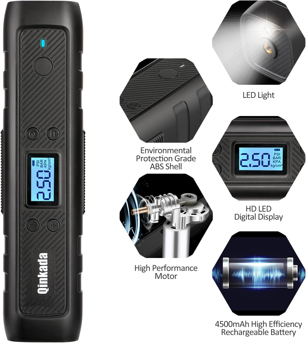 Portable Tire Inflator Air Compressor Pump 4500mAh Rechargeable Li-ion Battery with LED Light T70891