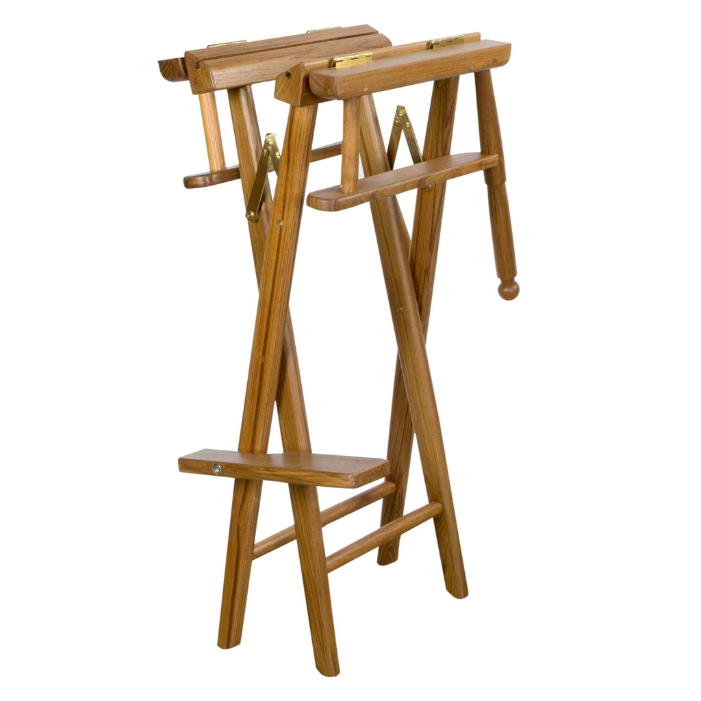 Teak Captain's Chair with Blue Seat Covers F5509
