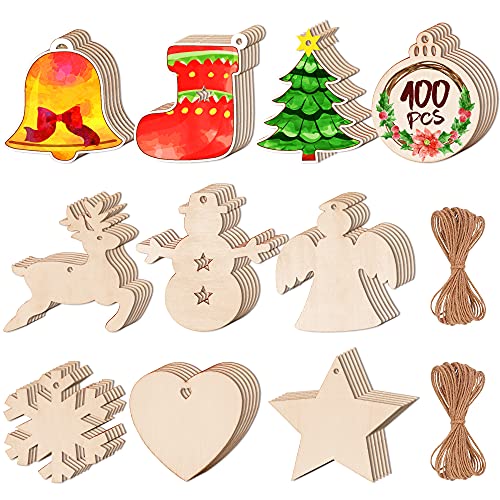 100PCS Unfinished Predrilled Wood Circles Christmas Ornaments D343847