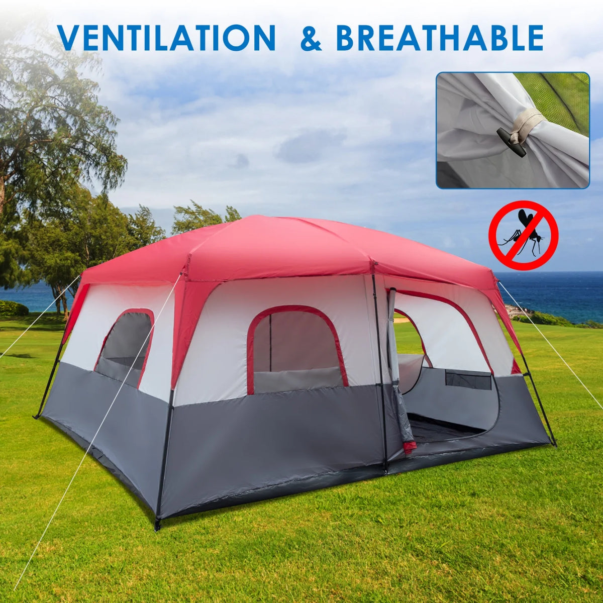 14 People Waterproof Windproof Camping Tent with 2 Doors D769649