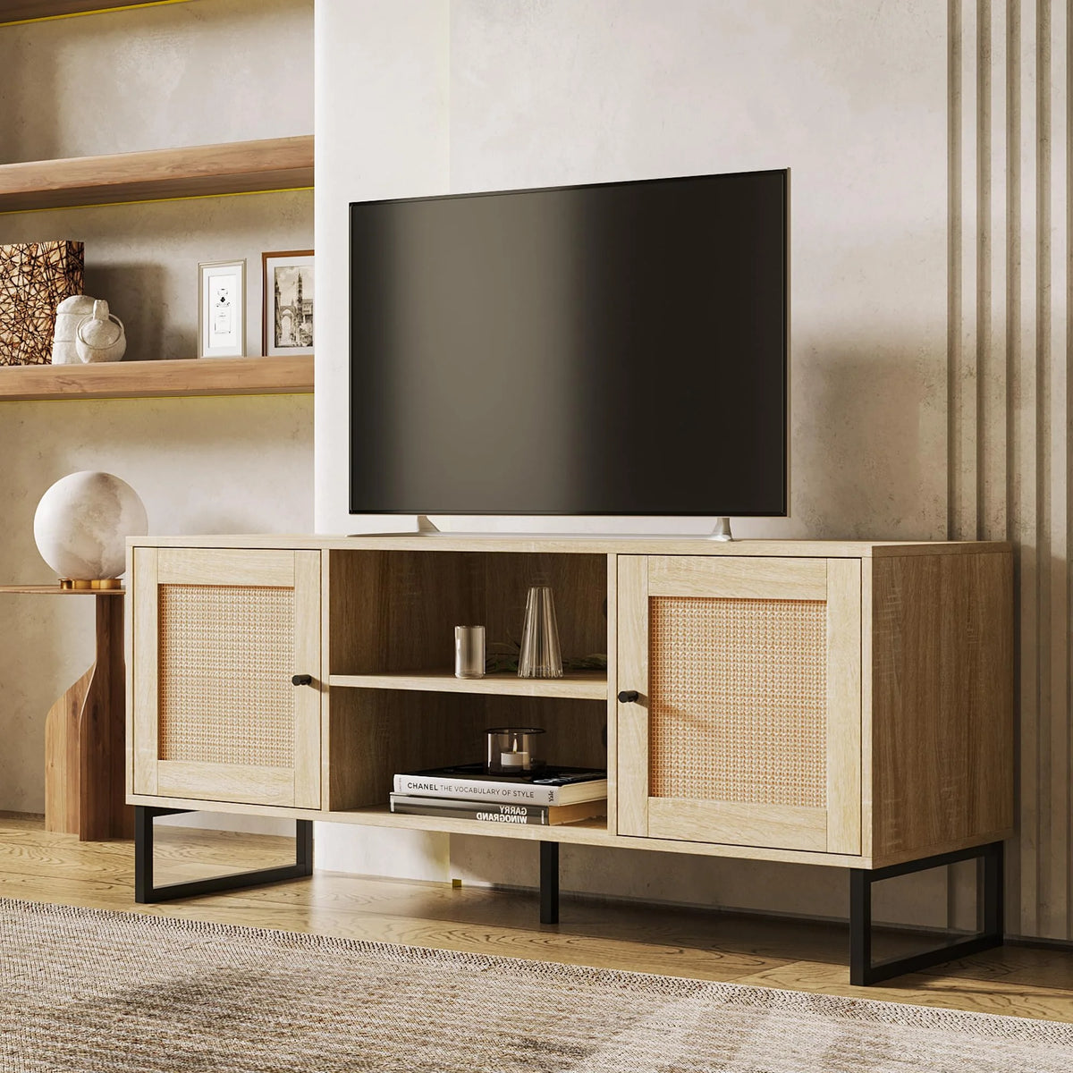 Rattan TV Stand with Storage and Rattan Door B2036
