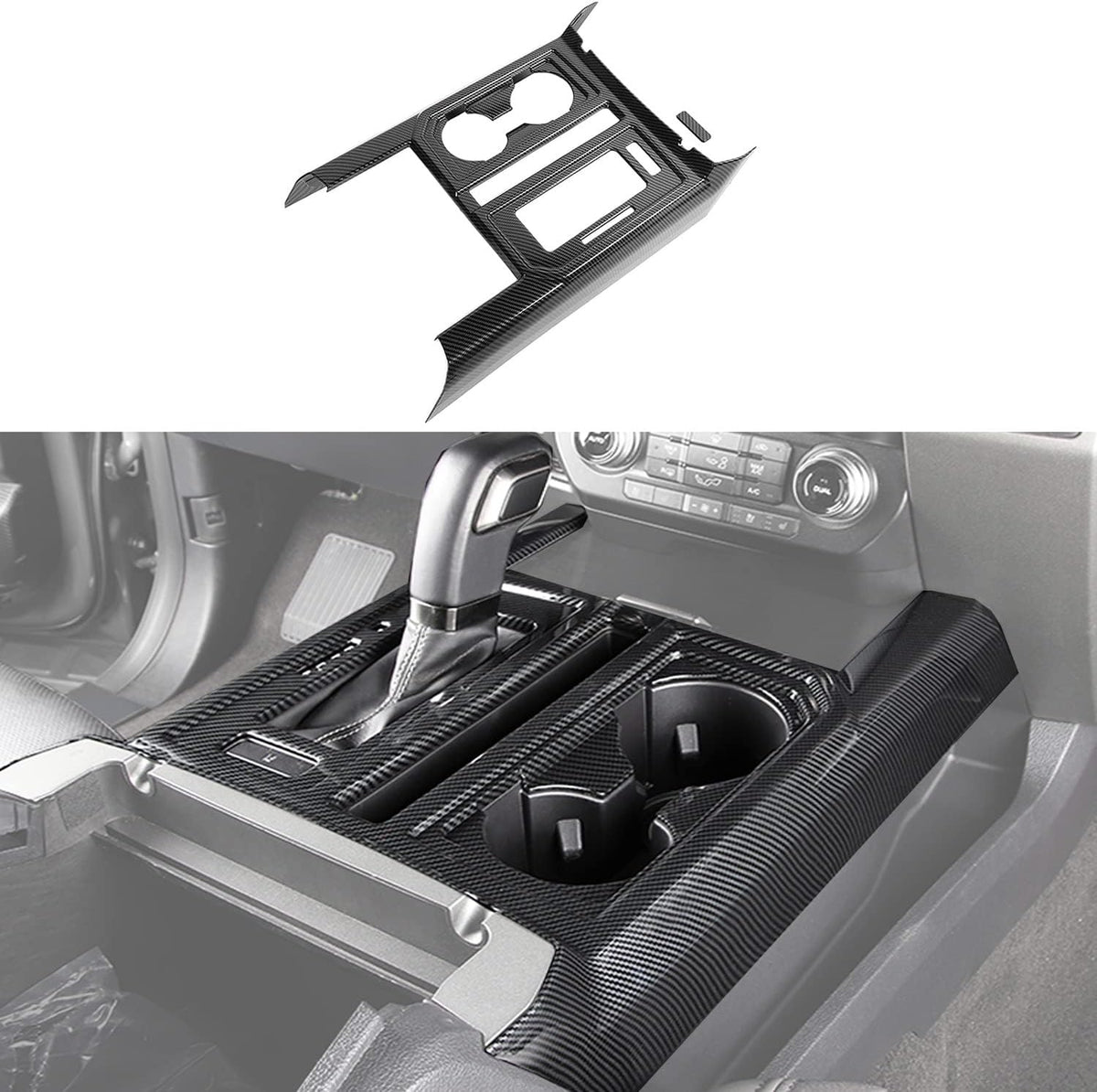 Carbon Fiber Center Console Gear Shift Cup Holder Trim 2pcs W22962