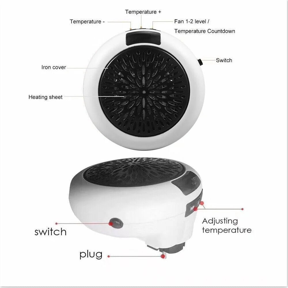 900W White Digital Thermostat Plug in Electric Heater Fan with Remote Timer O9061