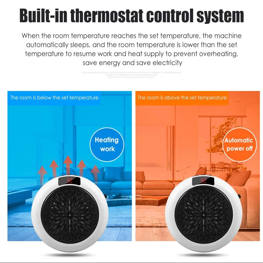 900W White Digital Thermostat Plug in Electric Heater Fan with Remote Timer O9061