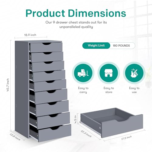 Gray 9 Drawer Wood Dresser U858